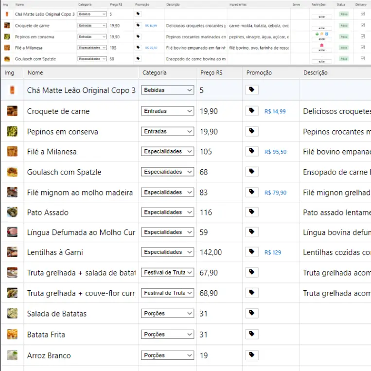 Editor de Cardápio